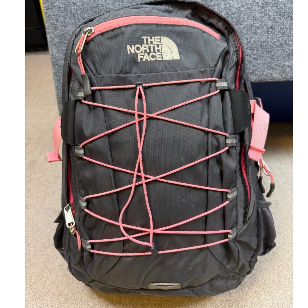 The North Face Borealis Backpack Gray Pink Bungee Laptop Hiking Bag Durable EUC
